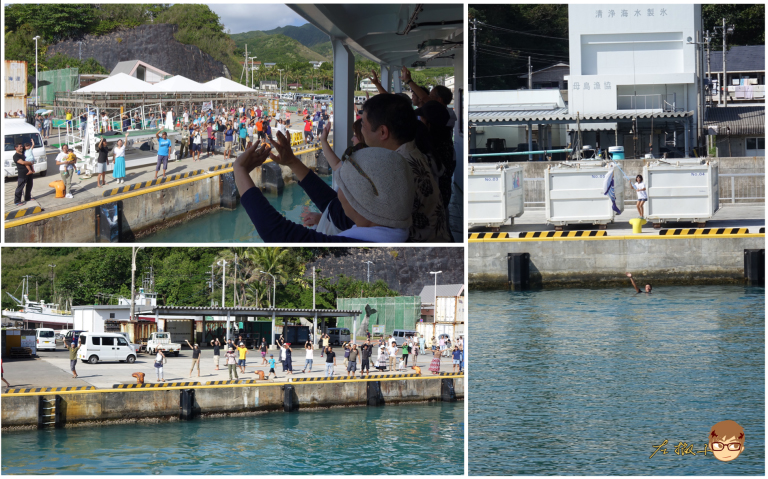 The island residents waving goodbye continuously during the farewell.