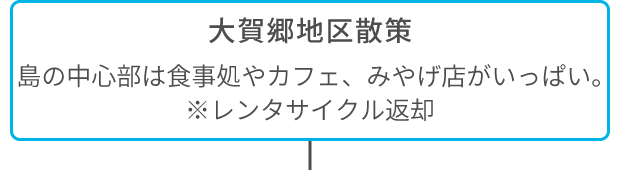 大賀郷地区散策 島の中心部は食事処やカフェ、みやげ店がいっぱい。※レンタサイクル返却