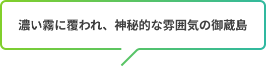 濃い霧に覆われ、神秘的な雰囲気の御蔵島