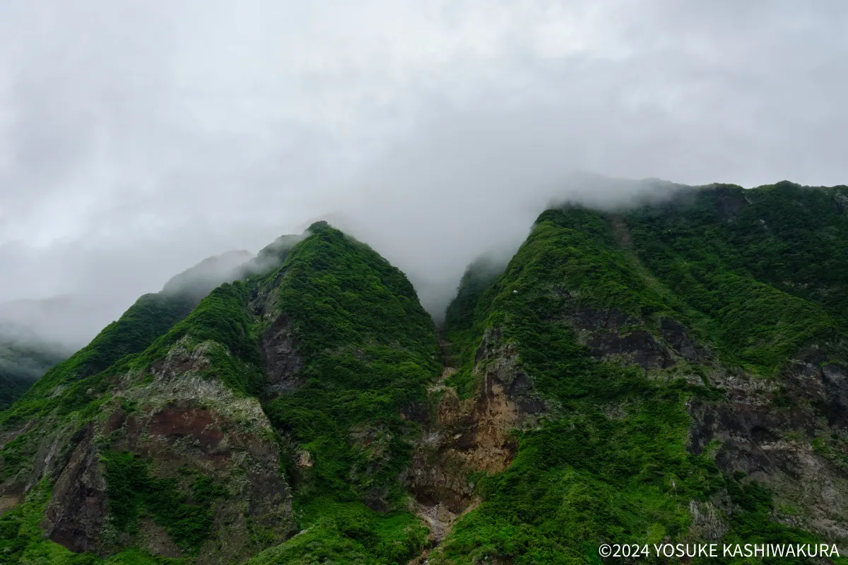 濃霧に覆われた島の山間部