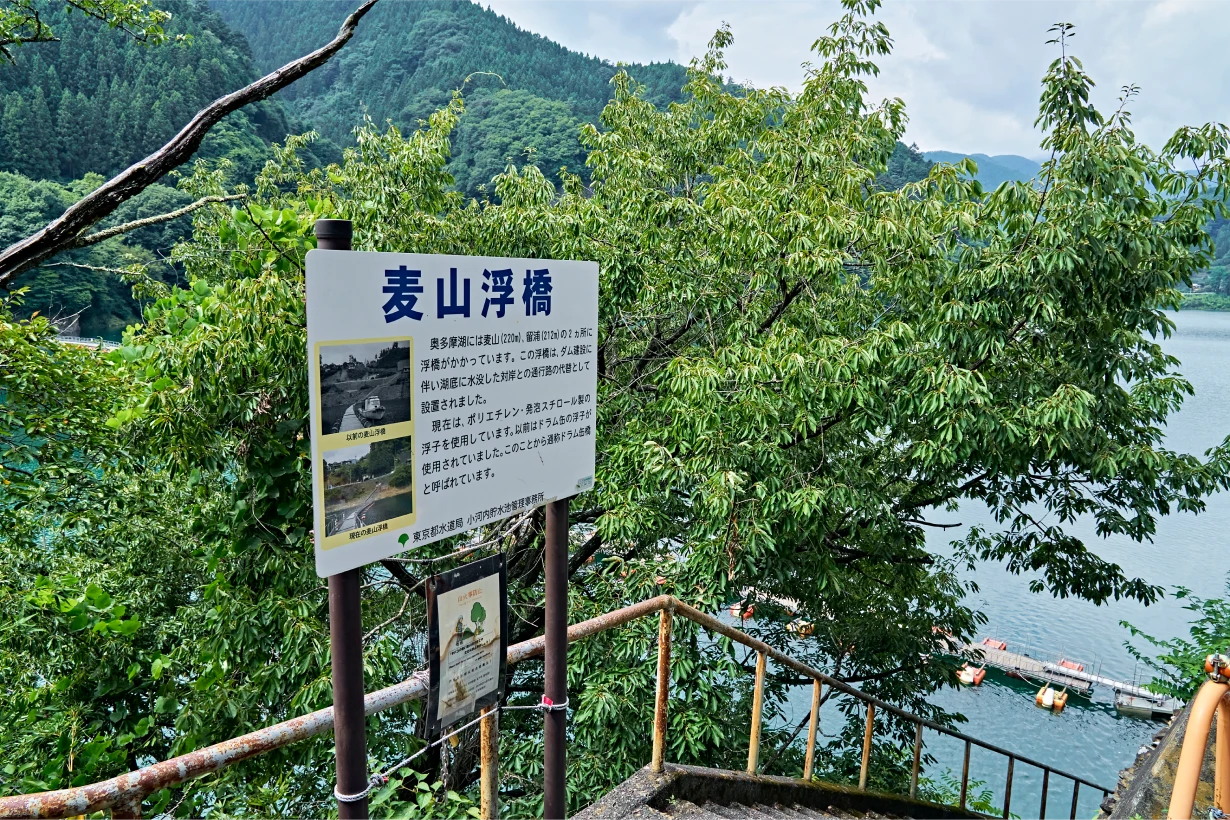 麦山浮橋の説明看板